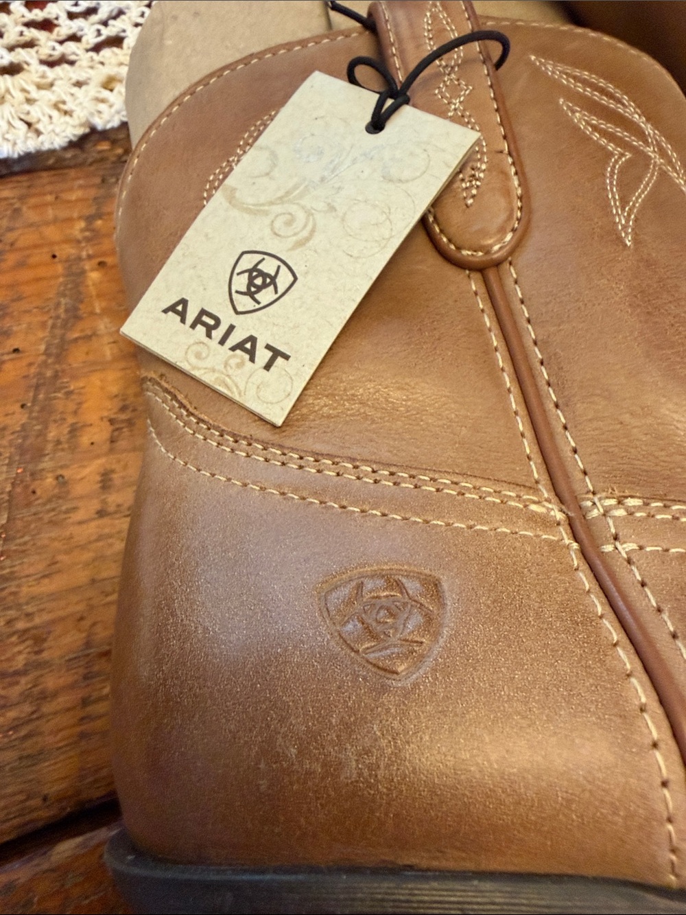 Ariat Brown Leather Western Ankle Booties with Stacked Heel - Picture 3 of 10